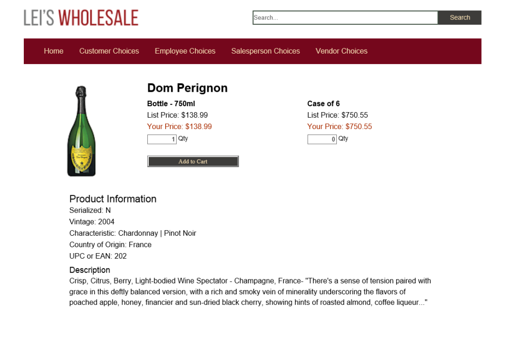 Carillon ERP Shopping Cart product detail page