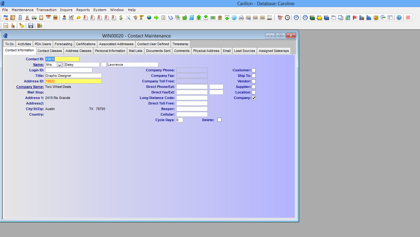 Carillon ERP user interface screenshot
